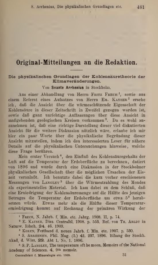 Von Svante Arrhenius (1909) Die physikalischen Grundlagen ....